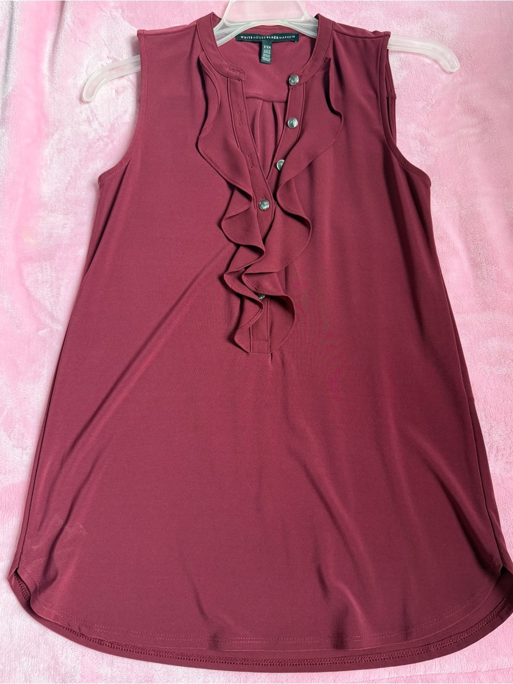 White House Black Market Sleeveless Ruffle Henley Tank - Wine